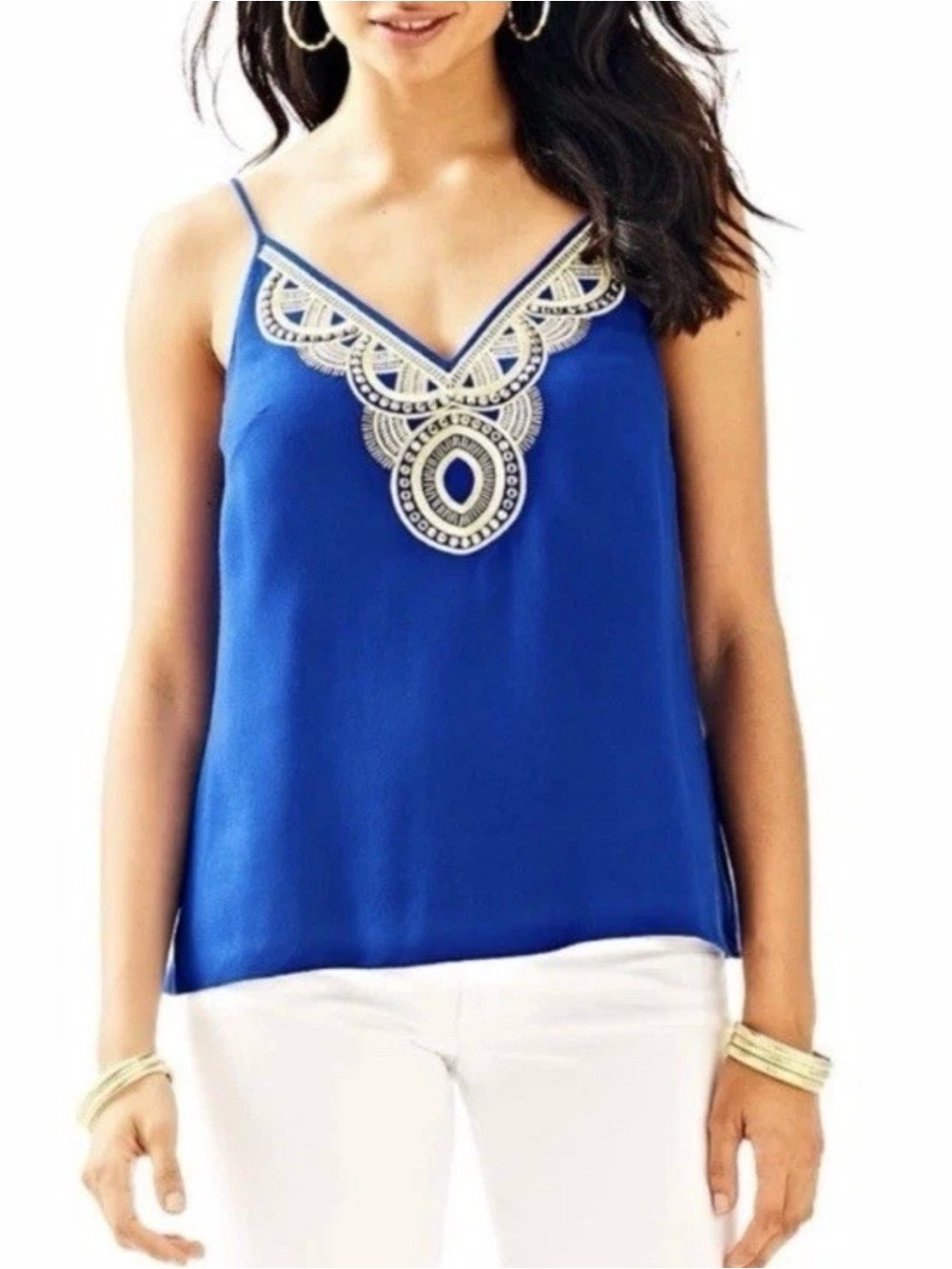 Lilly Pulitzer Womens Lela Top Size Small Sleeveless Embroidered Bead True Blue